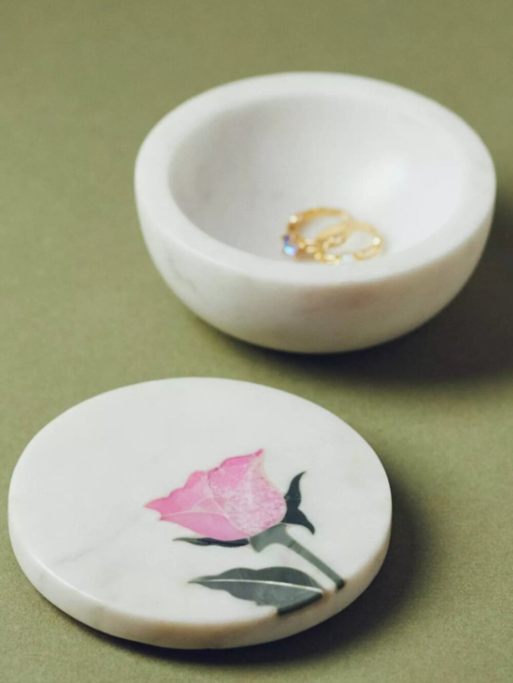 Anthropologie Inlaid Flower Marble Trinket Box